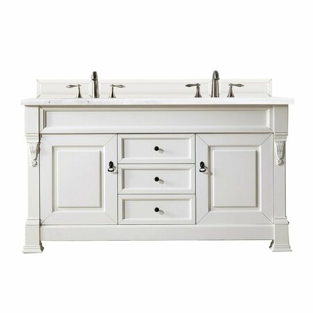 JAMES MARTIN VANITIES Brookfield 60in Double Vanity, Bright White w/ 3 CM Arctic Fall Solid Surface Top 147-V60D-BW-3AF